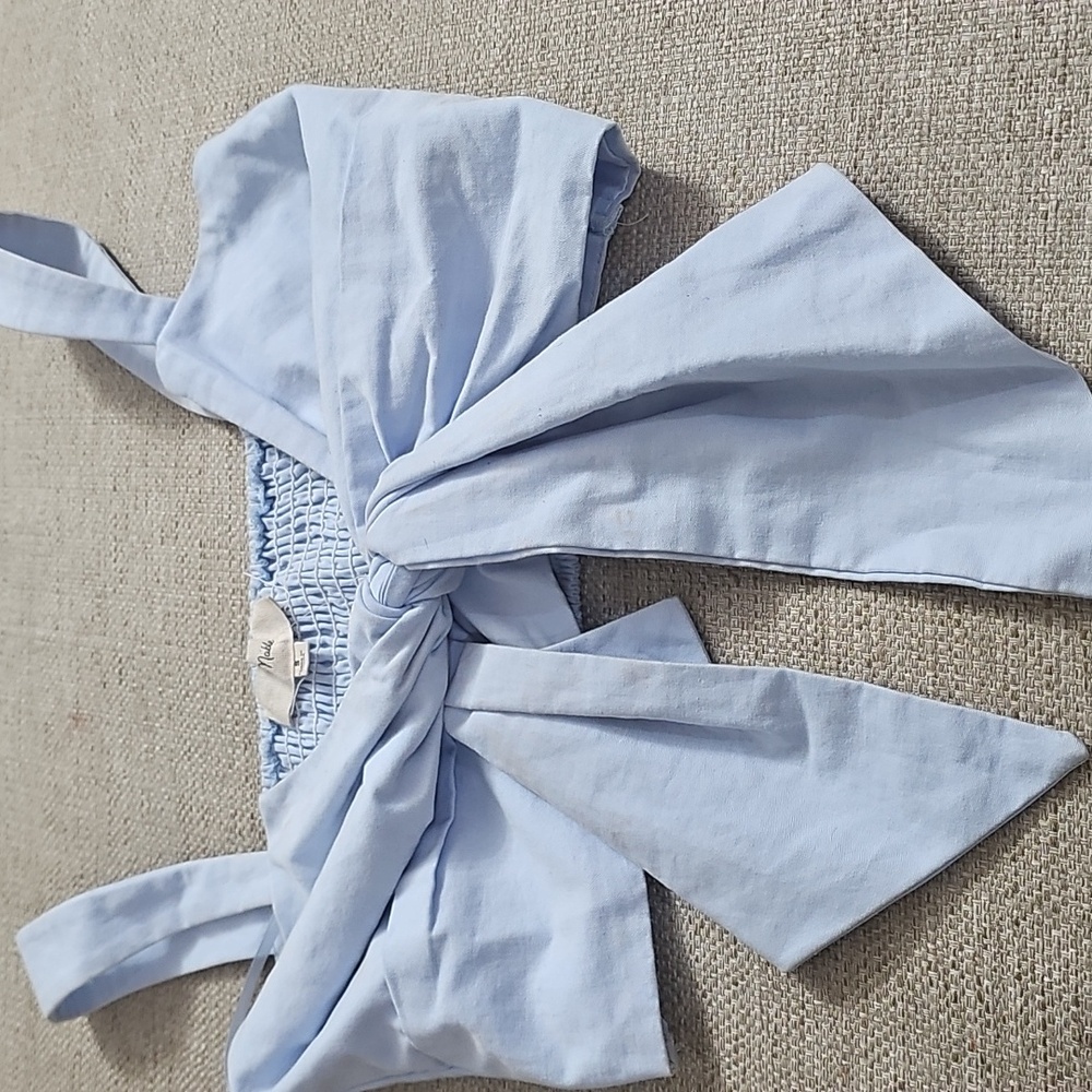 Mable Light Blue Bow Tie Crop Top Elastic Back Size Small New